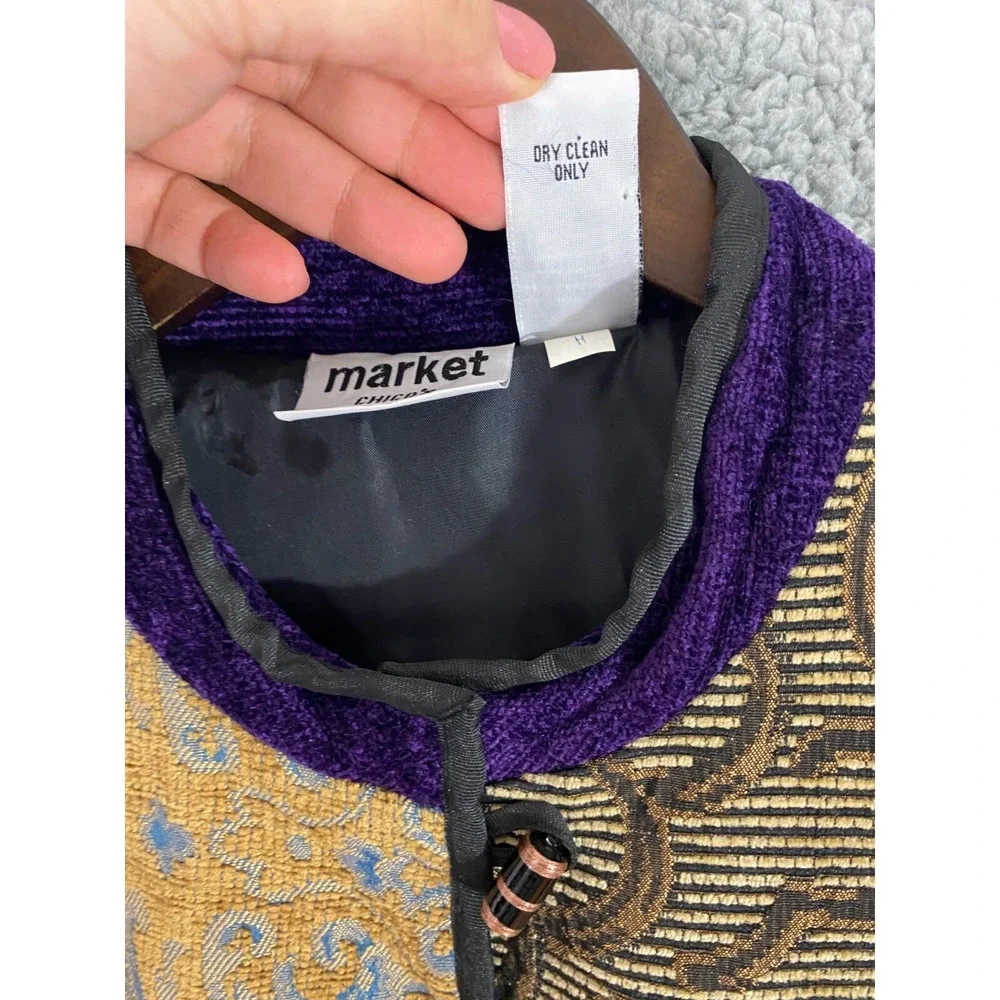 Market by Chico's Jacket M Purple Gold Brocade Velvet Patchwork Boho‎ Artsy